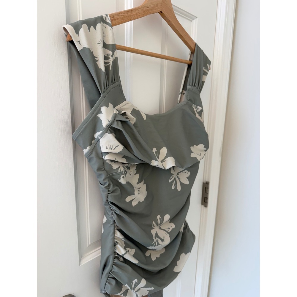 Albion Fit Victoria One Piece Swimsuit Sage Green Floral Ruched Size L - Picture 2 of 8